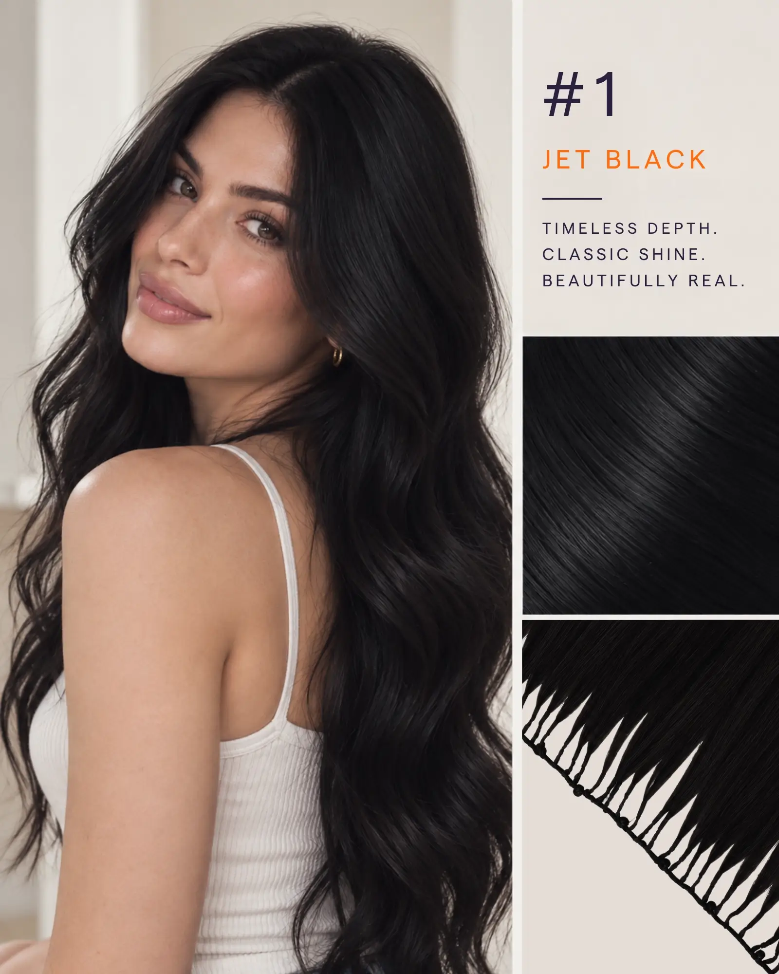 [Pre Order] Virgin Human Hair Feather Weft Hair Extensions Jet Black #1