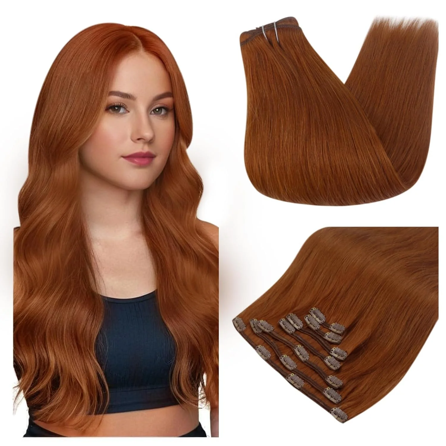Auburn Red Clip in Extensions 100% Remy Human Hair 7 Pieces (#550)