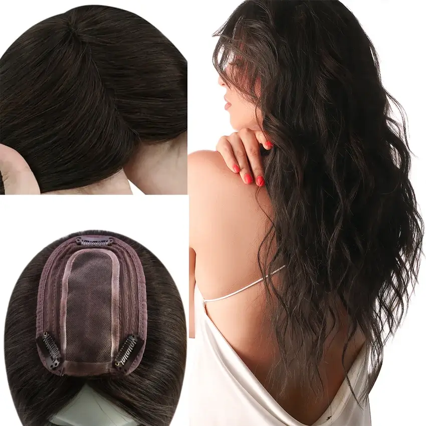 3x5 Inches Virgin Human Hair Toppers Mono Base Darkest Brown #2